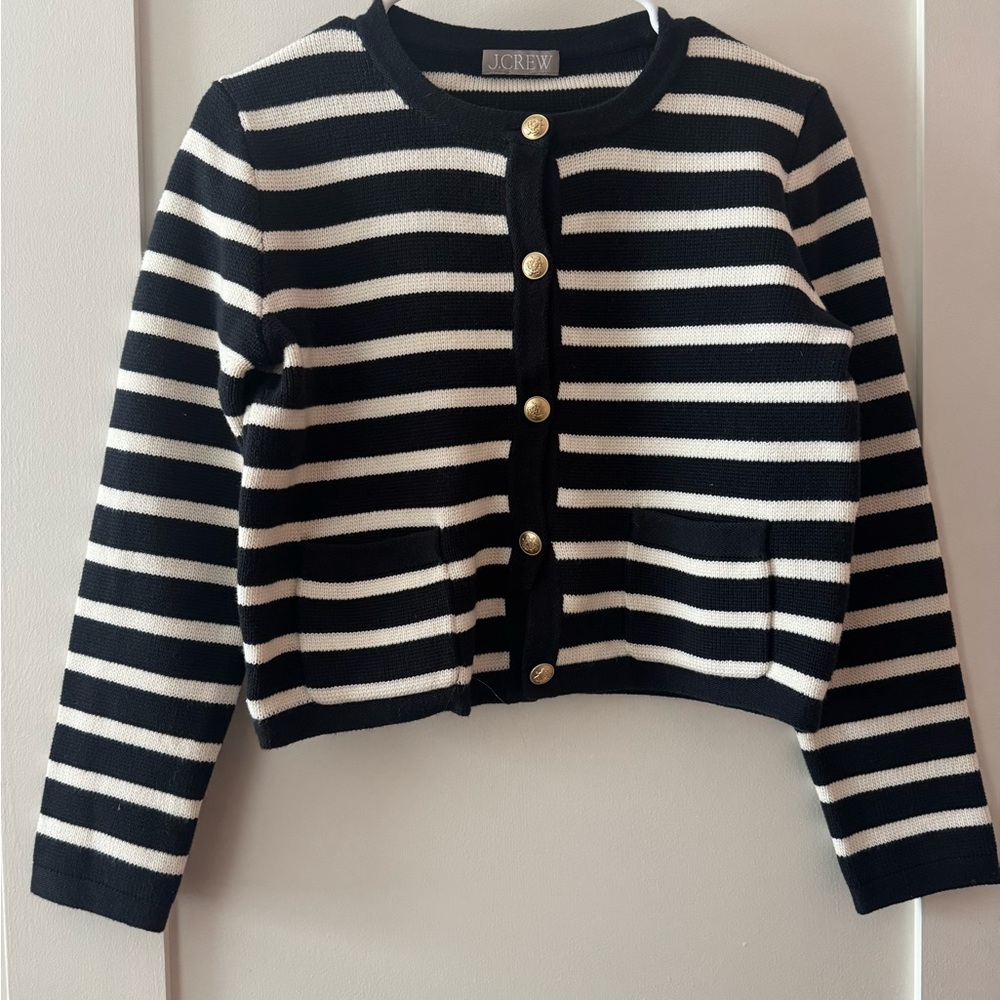 J. Crew Black and White Striped Cardigan